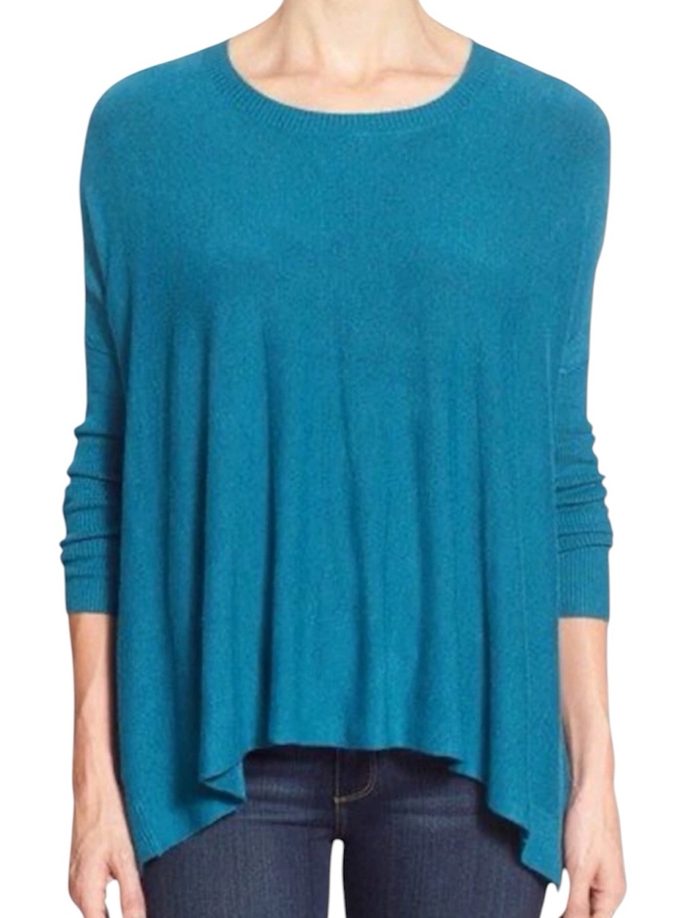 Eileen Fisher Womens Scoop Neck Boxy Oversized Tunic Top Teal Blue Sz XL